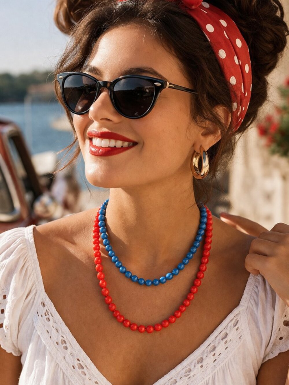 Set of Two Blue & Red Beaded Necklaces
